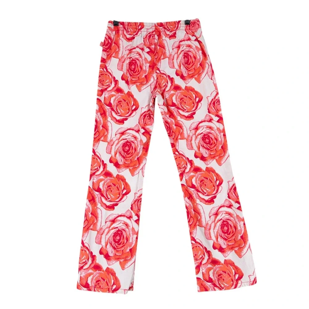 The Childrens Place Girls Rose Print Stretch Pants Size 14‎ White Red Pink